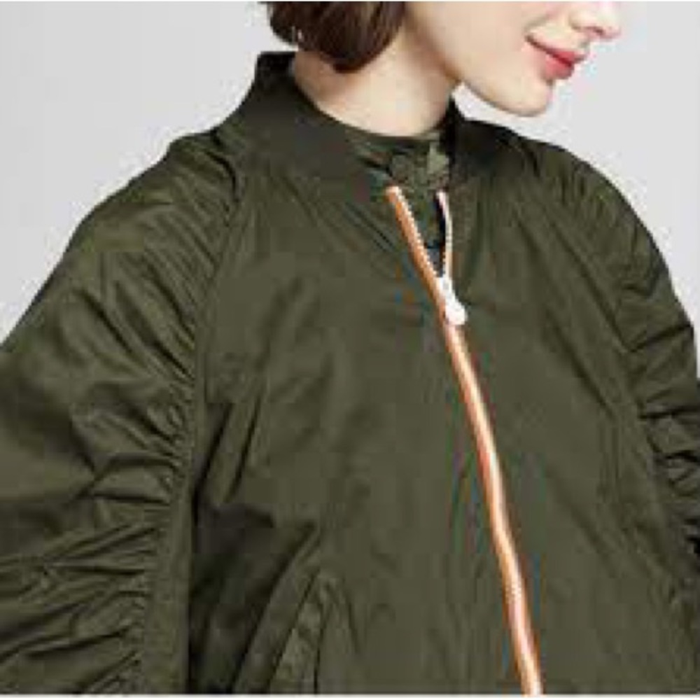 Hunter green Bomber rushed arm jacket - Picture 3 of 7